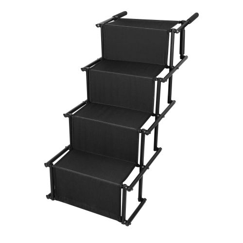 Foldable Dog Ramp 4 Step Collaspible Non Slip Stairs for Car Trucks SUV 176LBS Load Oxford Fabric Steel Ladders with Straps Tether Clip Foldable Dog Ramp 4 Step Collaspible Non Slip Stairs for Car Trucks SUV 176LBS Load Oxford Fabric Steel Ladders with Straps Tether Clip